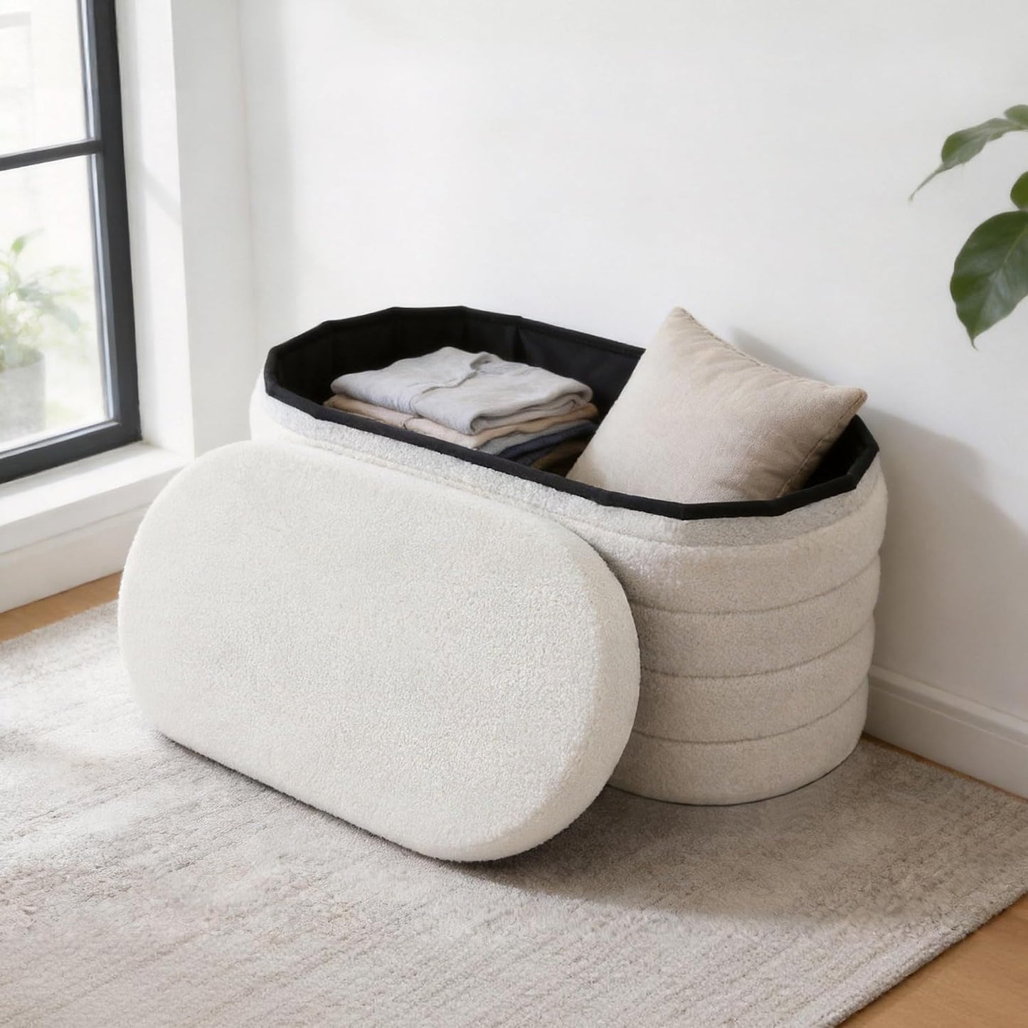 30" Folding Storage Ottoman Bench – Upholstered Seat with Hidden Storage