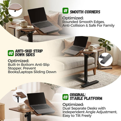 Extra-Large C-Shaped Side Table – Height Adjustable Mobile Sofa & Bedside Table