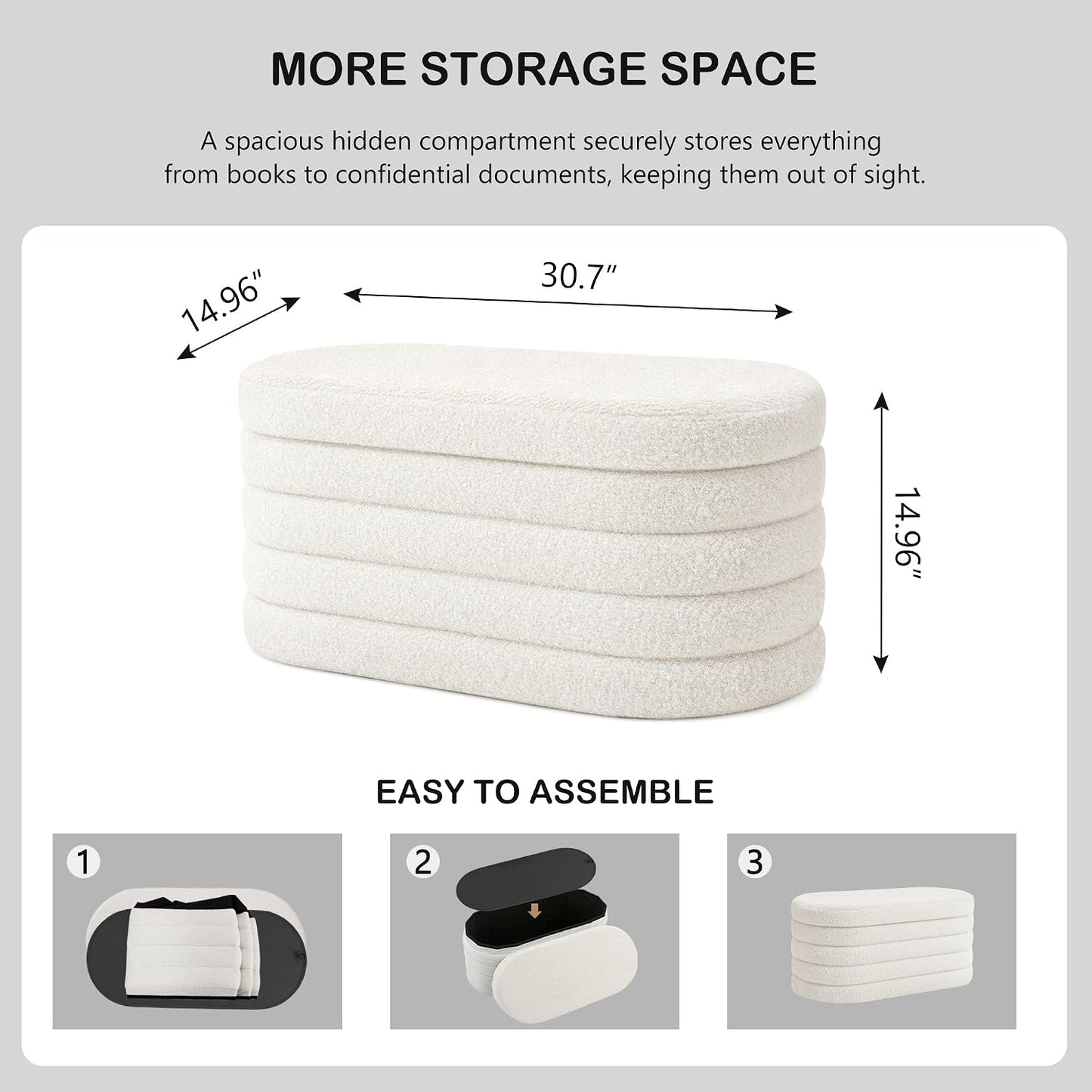 30" Folding Storage Ottoman Bench – Upholstered Seat with Hidden Storage