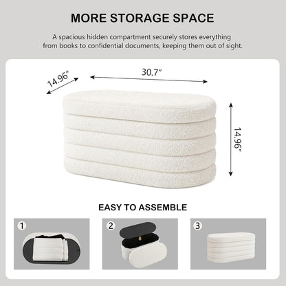 30" Folding Storage Ottoman Bench – Upholstered Seat with Hidden Storage