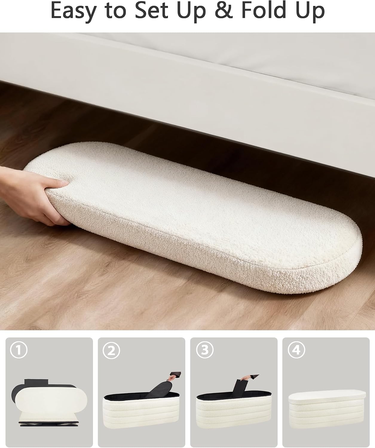 43" Folding Storage Ottoman Bench – Upholstered Seat with Hidden Storage
