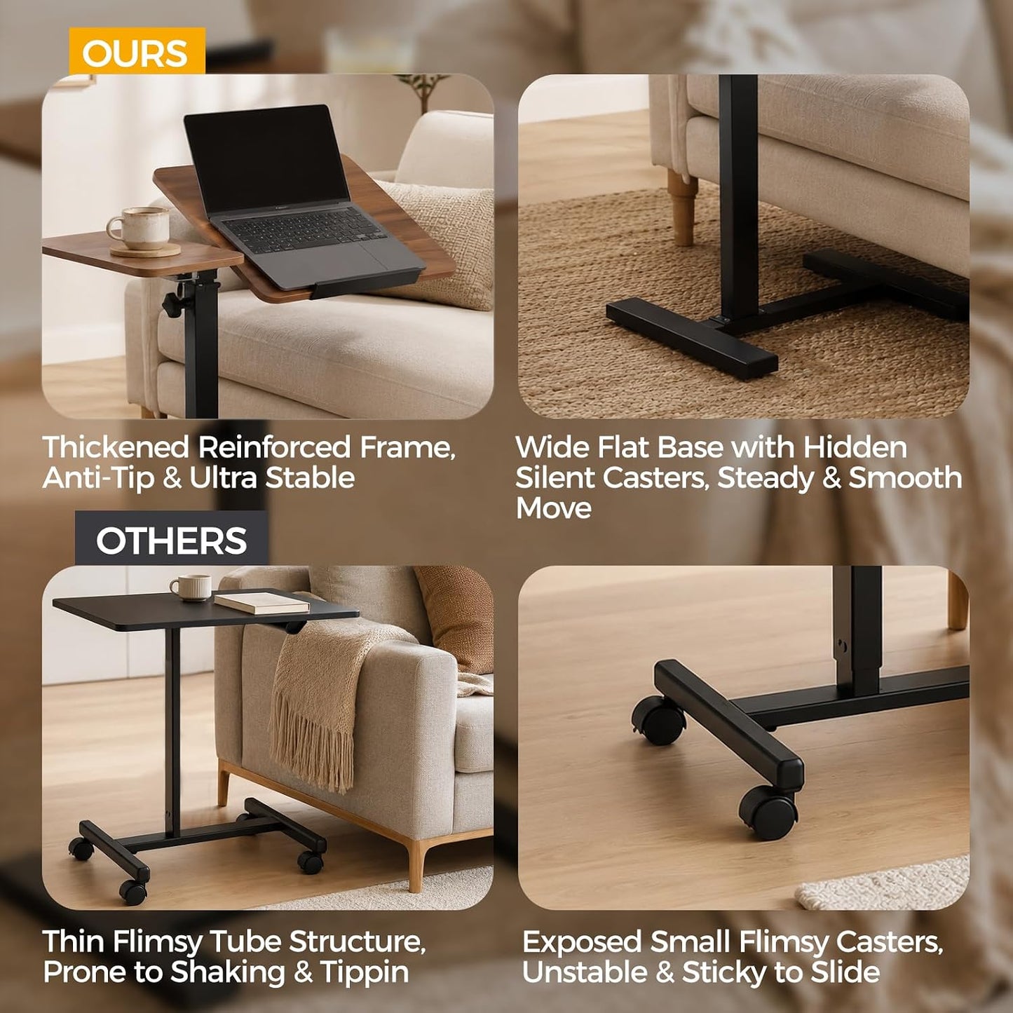 Extra-Large C-Shaped Side Table – Height Adjustable Mobile Sofa & Bedside Table