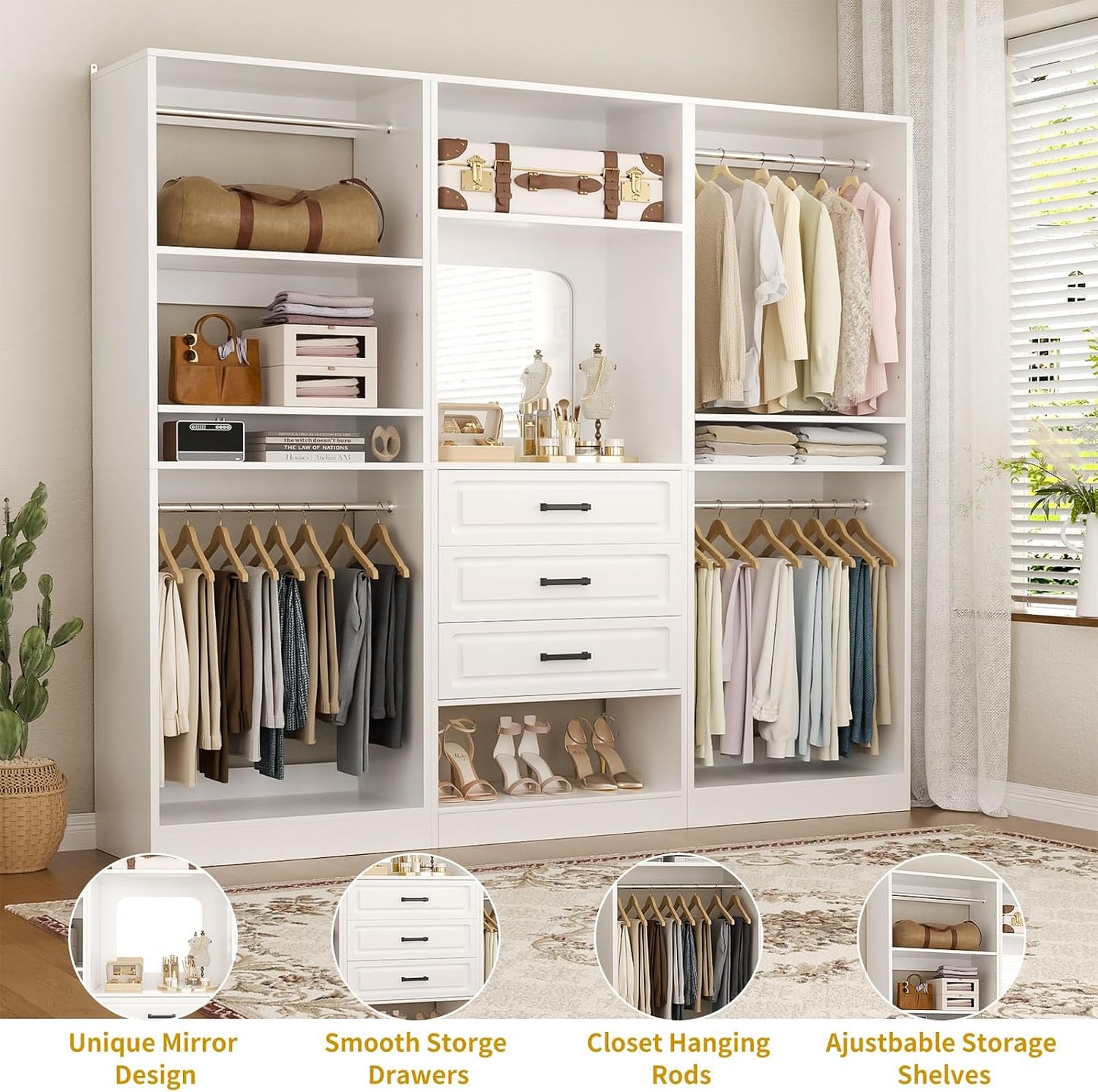 Modular Closet System with Drawers – Customizable Wardrobe Organizer with Shelves & Hanging Space