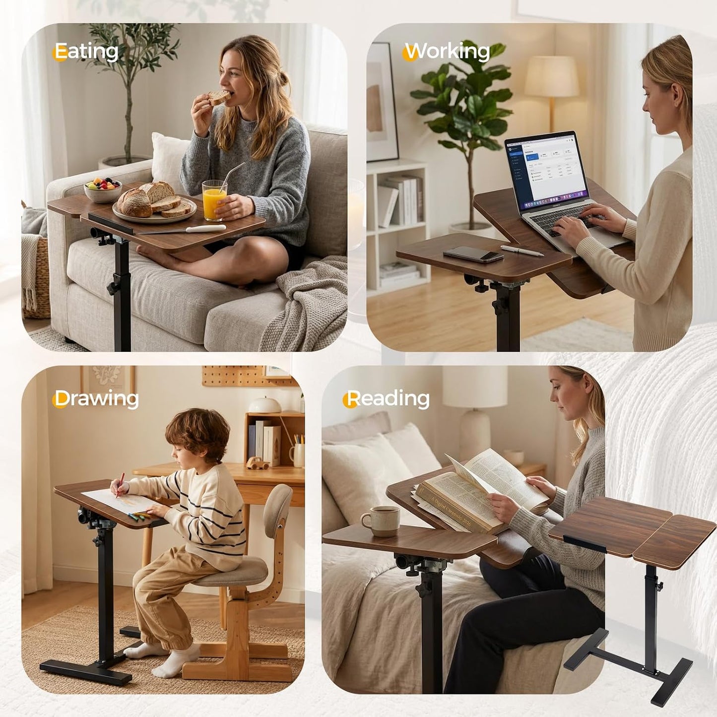 Extra-Large C-Shaped Side Table – Height Adjustable Mobile Sofa & Bedside Table