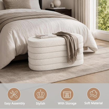 30" Folding Storage Ottoman Bench – Upholstered Seat with Hidden Storage