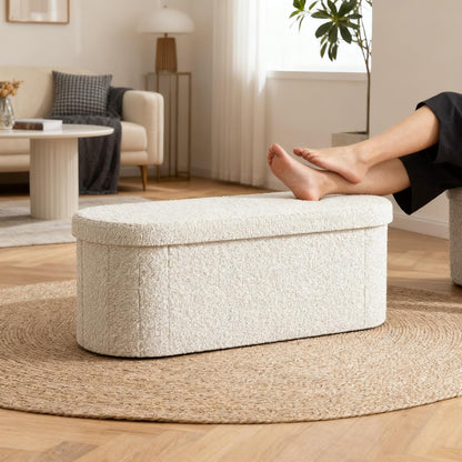 Folding Storage Ottoman Bench – Upholstered Seat with Hidden Storage for Bedroom & Living Room