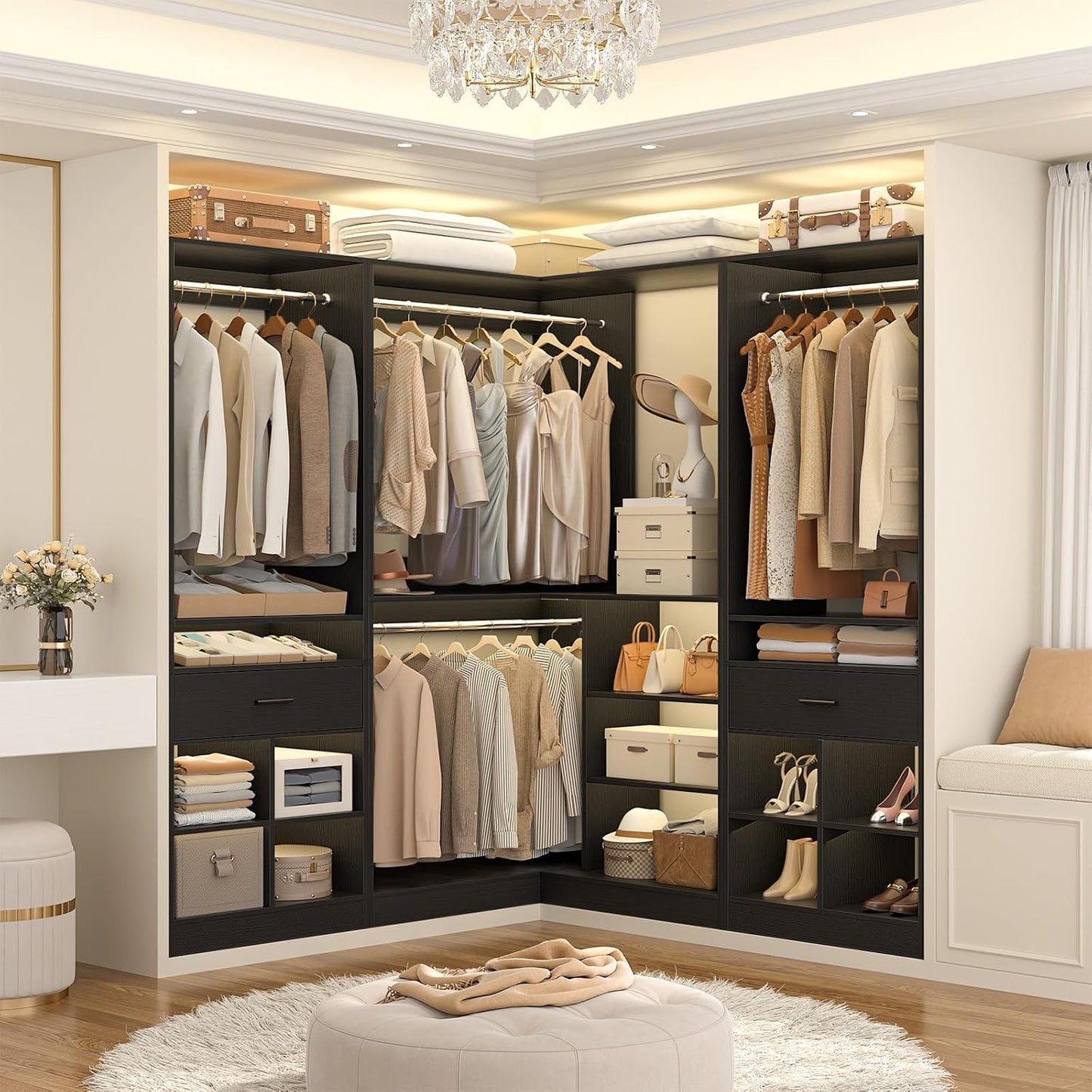 L-Shaped Freestanding Wardrobe – Large Clothes Organizer with Spacious Storage