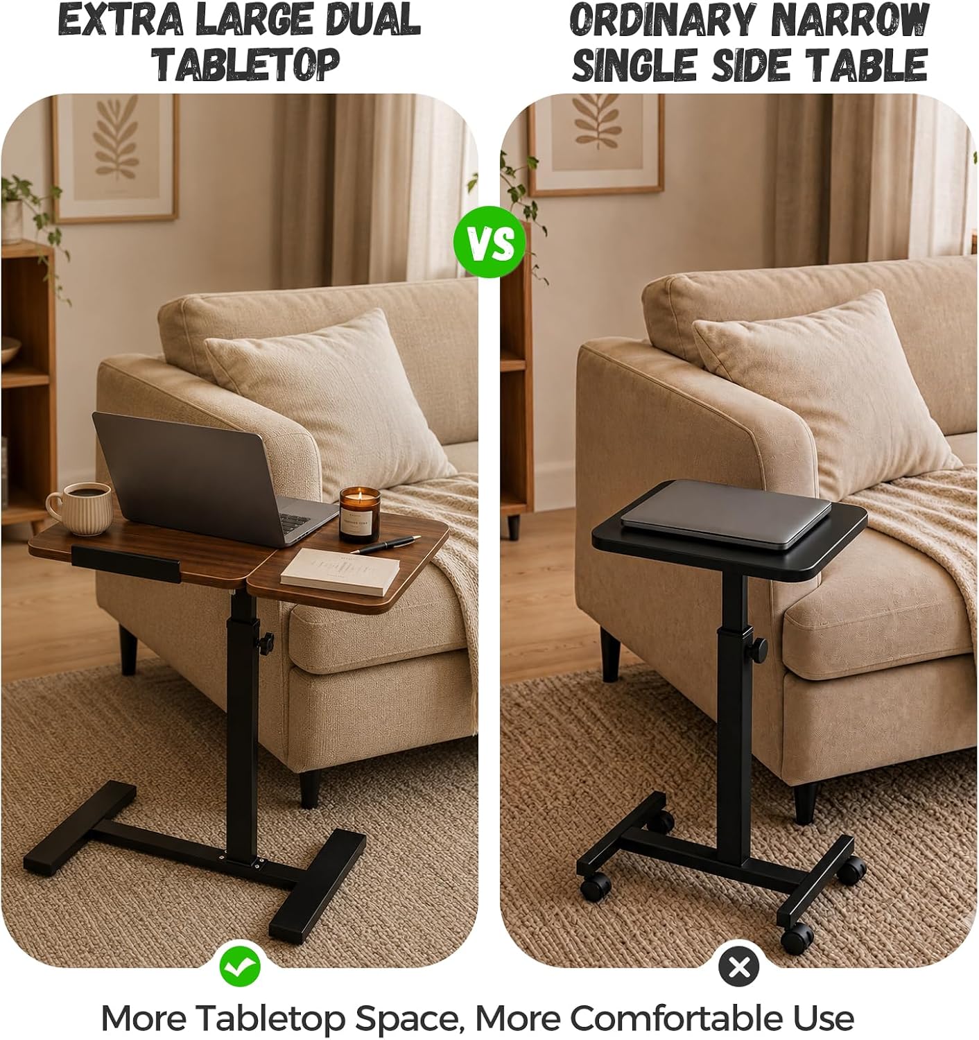 Extra-Large C-Shaped Side Table – Height Adjustable Mobile Sofa & Bedside Table
