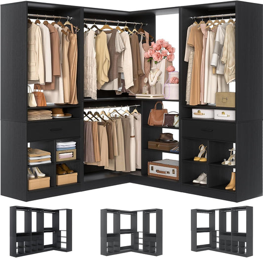 L-Shaped Freestanding Wardrobe – Large Clothes Organizer with Spacious Storage