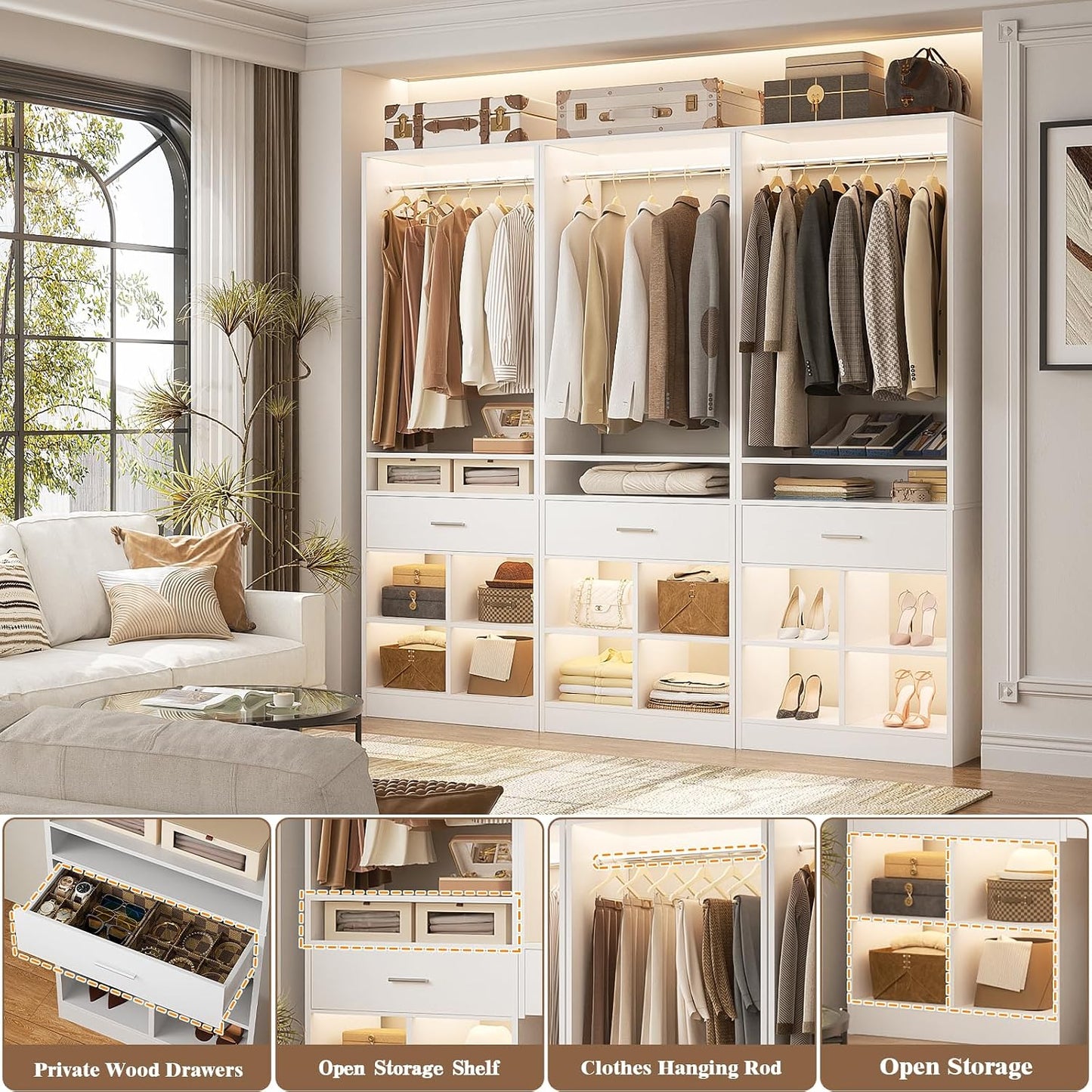 Freestanding Wardrobe Organizer – Spacious Clothes Storage Cabinet with Shelves & Hanging Space