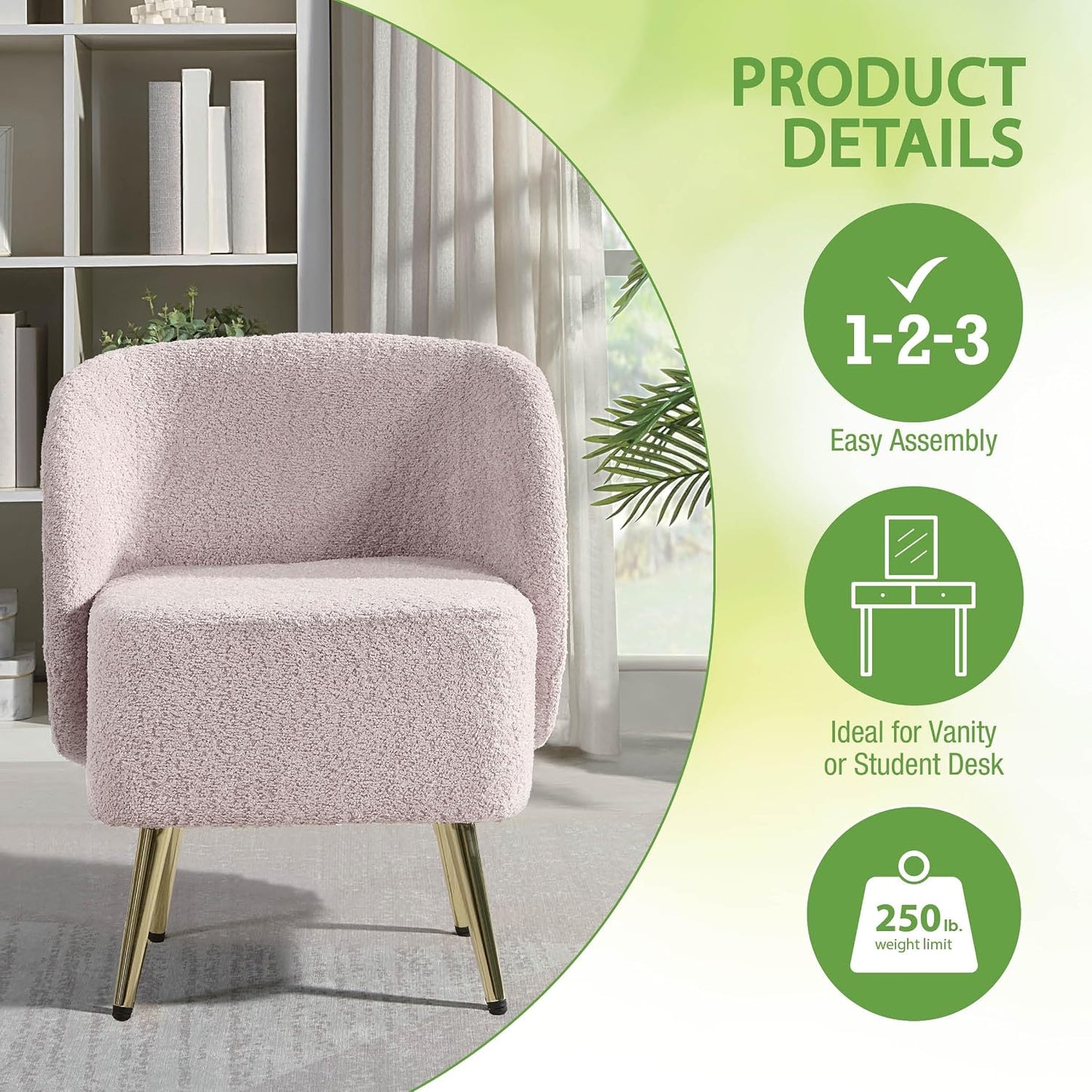 Elegant Upholstered Vanity Chair – Curved Back & Gold-Tone Legs for Bedroom & Dressing Room