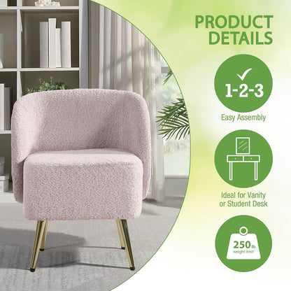 Elegant Upholstered Vanity Chair – Curved Back & Gold-Tone Legs for Bedroom & Dressing Room
