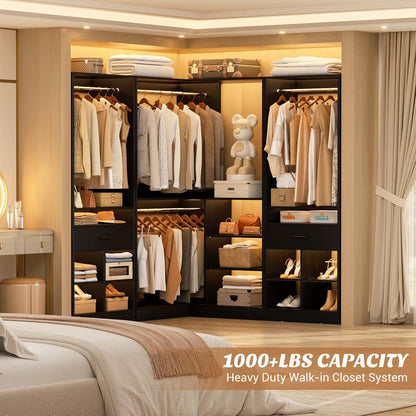 L-Shaped Freestanding Wardrobe – Large Clothes Organizer with Spacious Storage