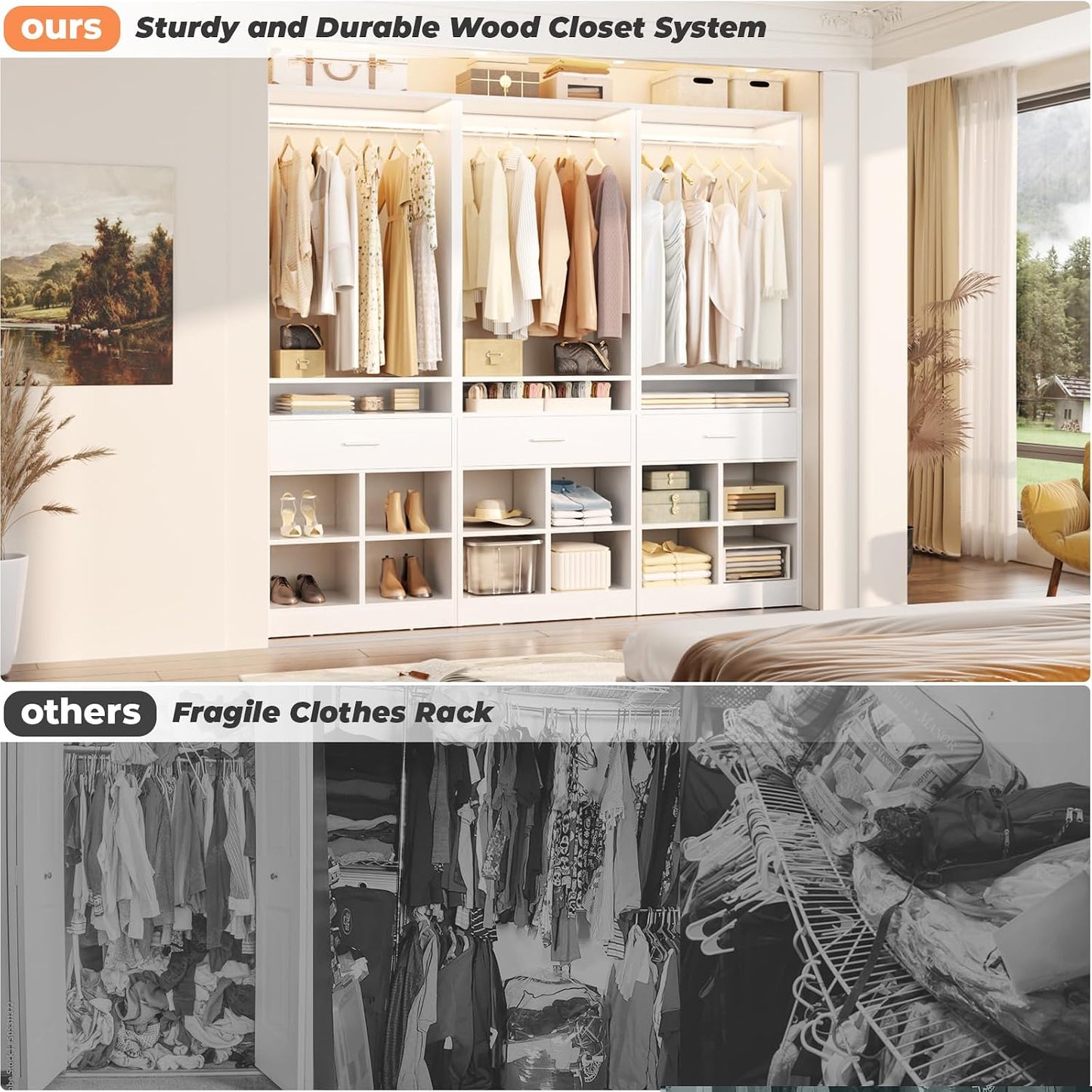 Freestanding Wardrobe Organizer – Spacious Clothes Storage Cabinet with Shelves & Hanging Space