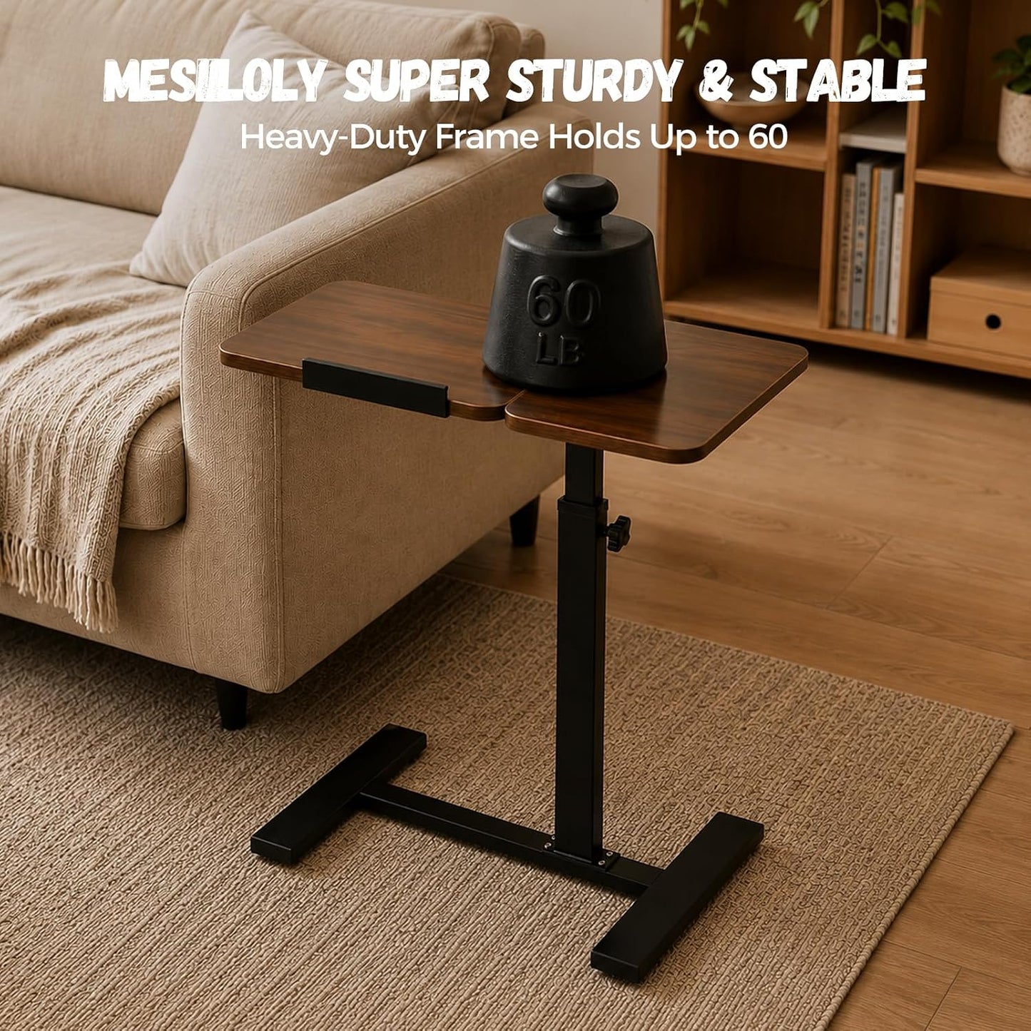 Extra-Large C-Shaped Side Table – Height Adjustable Mobile Sofa & Bedside Table