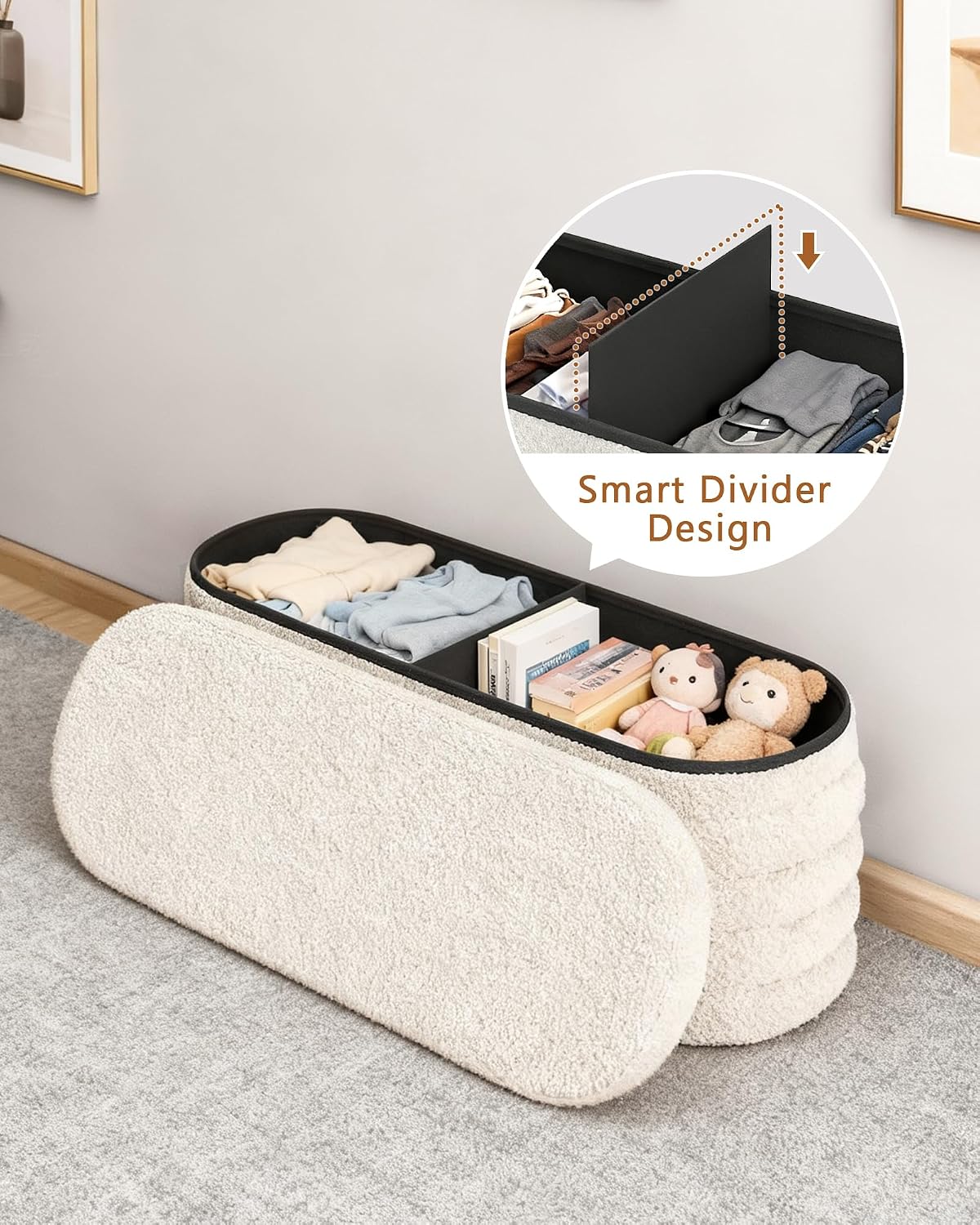 43" Folding Storage Ottoman Bench – Upholstered Seat with Hidden Storage