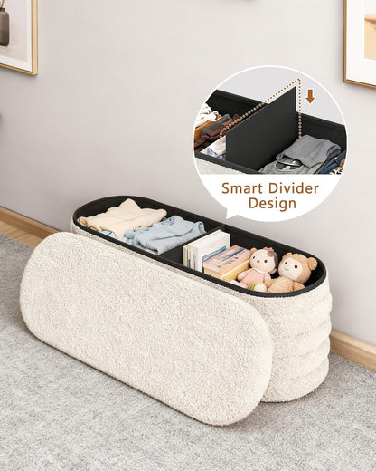 43" Folding Storage Ottoman Bench – Upholstered Seat with Hidden Storage