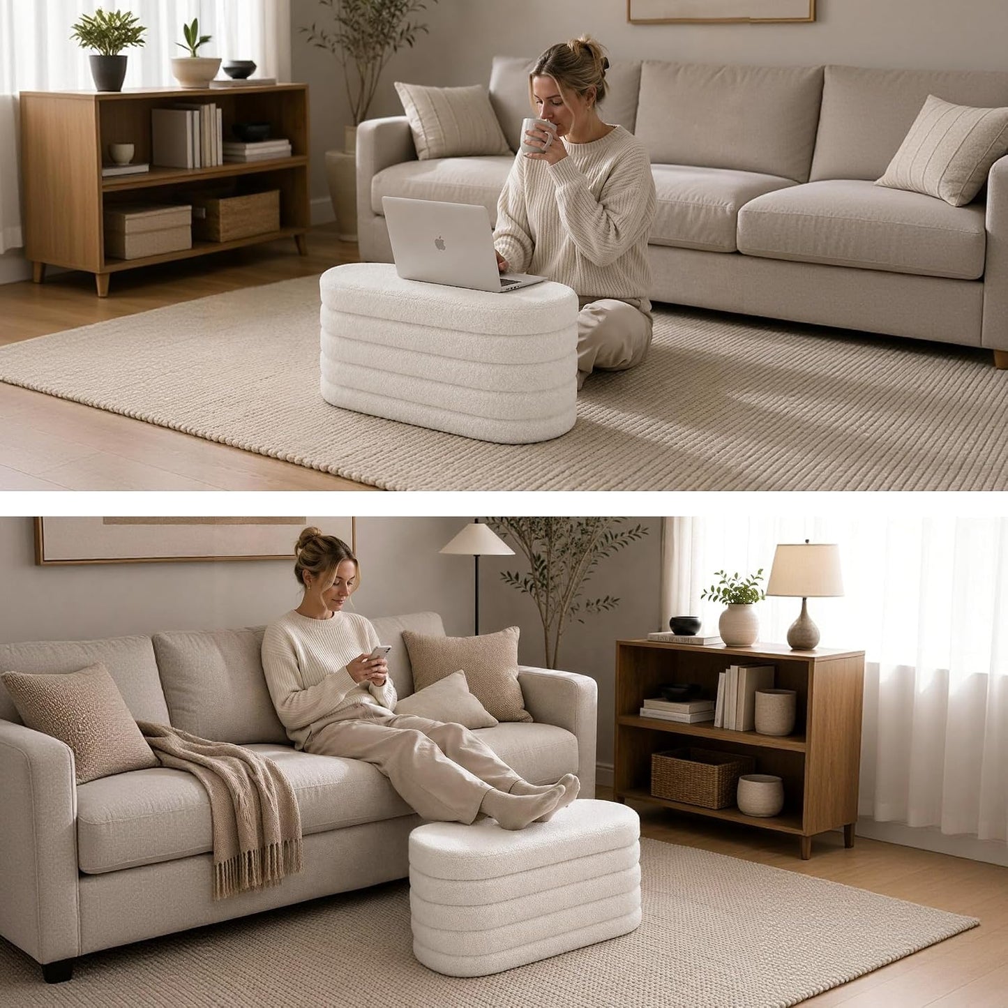 30" Folding Storage Ottoman Bench – Upholstered Seat with Hidden Storage