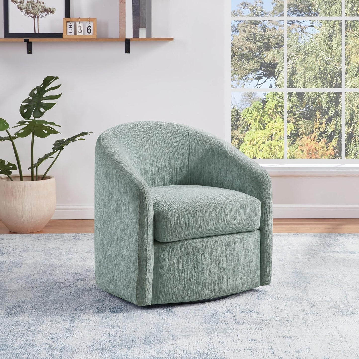 Coastal Upholstered Swivel Chair – Cozy Barrel Accent Chair with 360° Comfort