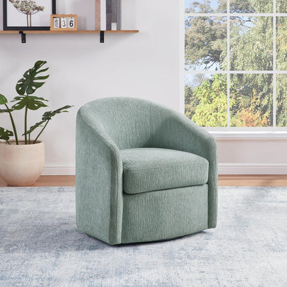 Coastal Upholstered Swivel Chair – Cozy Barrel Accent Chair with 360° Comfort