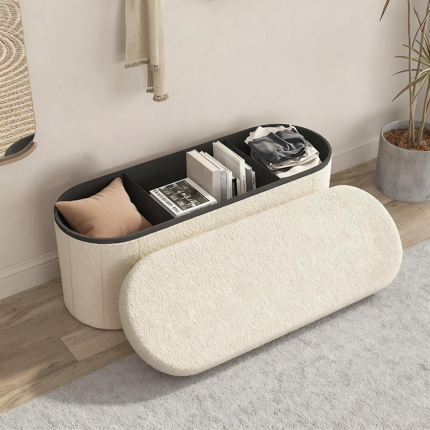 Folding Storage Ottoman Bench – Upholstered Seat with Hidden Storage for Bedroom & Living Room
