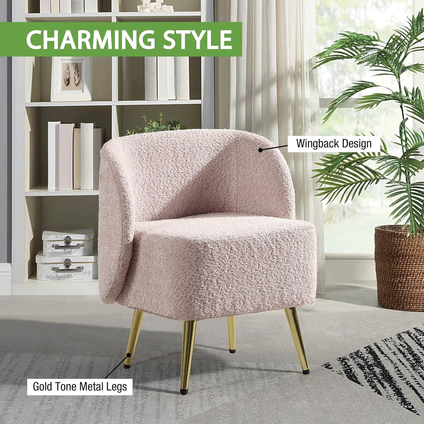 Elegant Upholstered Vanity Chair – Curved Back & Gold-Tone Legs for Bedroom & Dressing Room